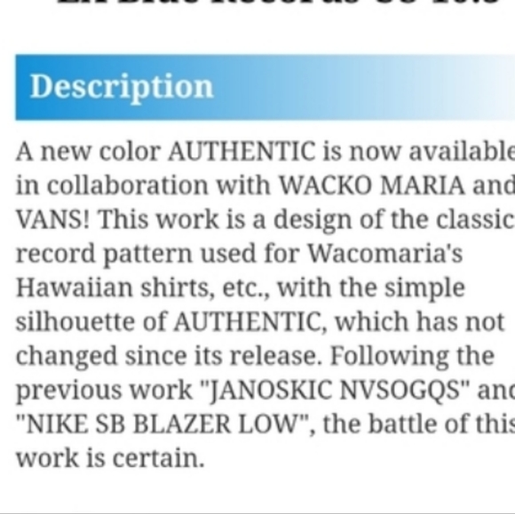 Vans OG wacko maria authentic sneakers LX blue records sneakers size 9.5 in men - Picture 11 of 16